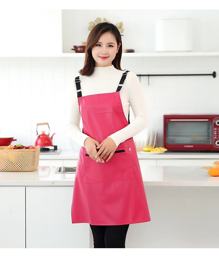 Waterproof Oil-proof Leather Apron Women\'s Fashion Strap Home Kitchen Overalls Cooking Waistband Pinafore Bib Lady Work Clothes