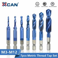 XCAN Combined Tap and Drill Hex Shank 7pcs M3/M4/M5/M6/M8/M10/M12 Metric Tap Drill Bit Screw Tap Hand Threading Tool