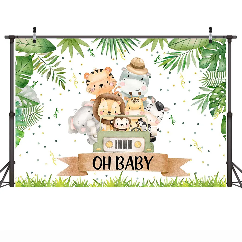 Wild Oh Baby Party Backdrop Jungle Forest Animals Baby Shower Background Green Leaves Newborn Animals Birthday Decorations