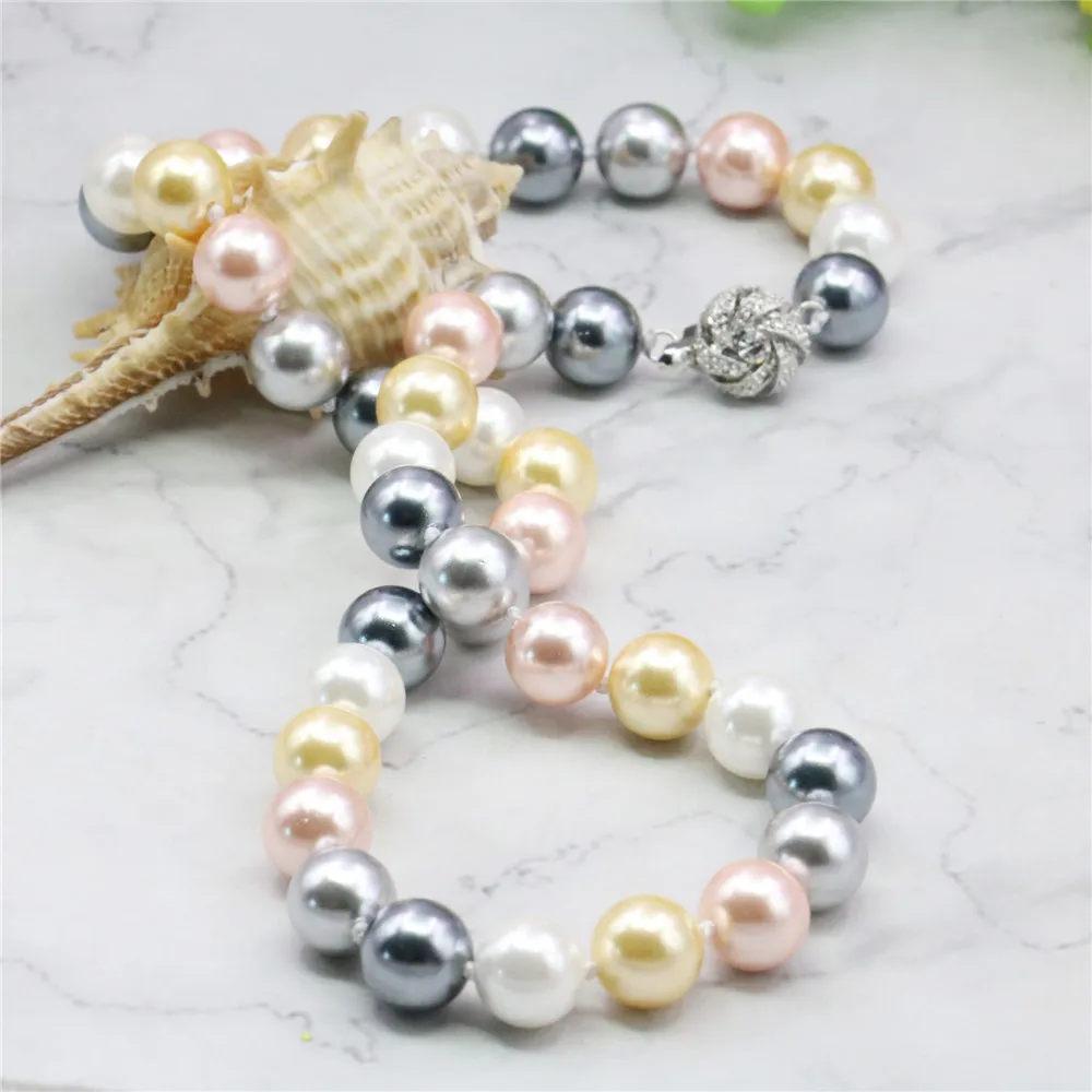 10mm Multicolor South Sea Shell Pearl Necklace Jewelry Making Design Rope Chain Necklace Pearl Beads Natural Stone Flower Clasp