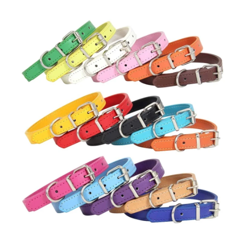 Colorful Soft Pet Cat Dog Collar for Small Pet PU Strap Cat Collars Adjustable Puppy Accessories Cats Products for Pets Supplies