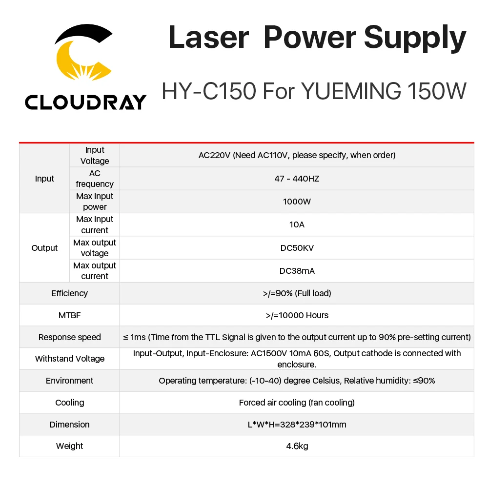 Cloudray HY-C150 CO2 Laser Netzteil 150W Für YUEMING Gravur/Schneiden Maschine