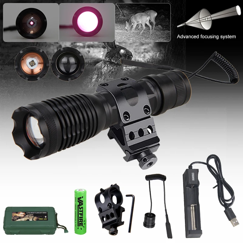 Linterna de caza de enfoque con zoom, luz LED táctica de radiación infrarroja, lámpara IR, visión nocturna, Rifle, arma, 5W, 940nm