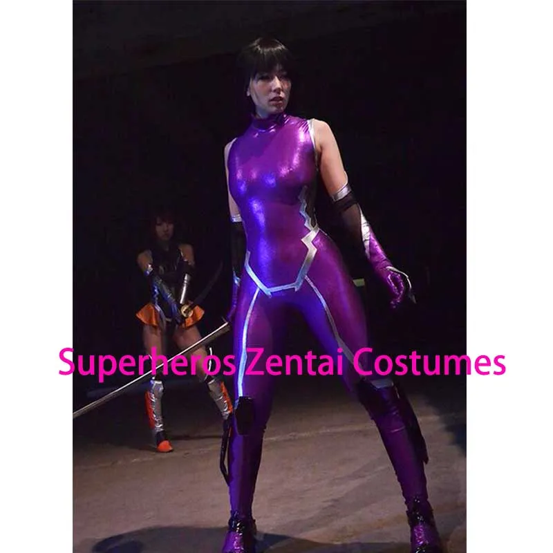 Taimanin Asagi Cosplay Costumes Shiny Metallic Igawa Asagi Zentai Catsuit Girls Women ZIZ Lady Halloween Bodysuit Free Shipping