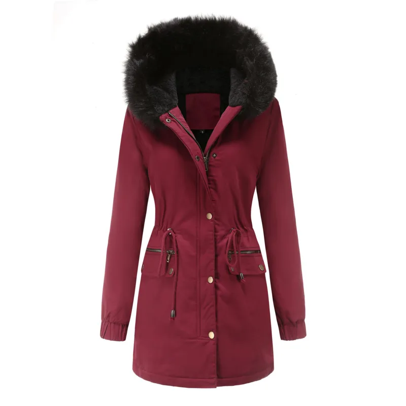 

Quanss New 2021 Winter Long Jacket Women's Plus Velvet Thick Warm Women's Fur Collar Hooded Parkas Casual Female Padded Coats