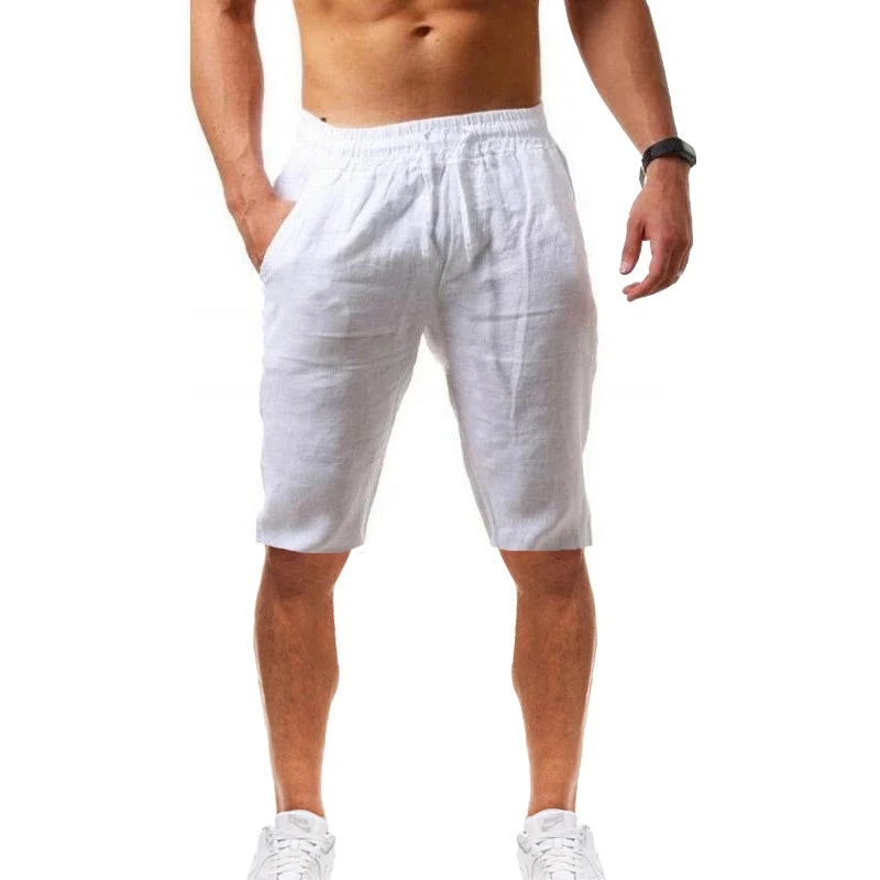 Pantalones cortos deportivos para hombre, Shorts cómodos de algodón y lino, informales, a la moda, para correr, Verano