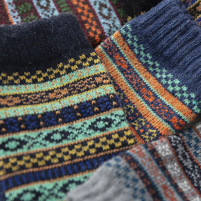 Chaussettes en laine pour hommes, 5 paires/lot, chaudes, épaisses, rayées, couleur unie, Tube central, longues, nouvelle collection, haute qualité