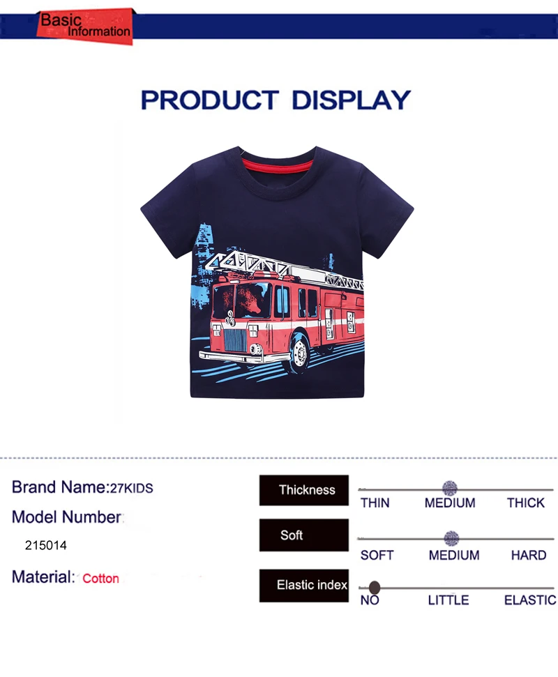 TUONXYE Summer Boys Short Sleeve T-shirts Tops Clothes Fire Truck Pattern Children Clothing Kid Cotton Outfit 2-8Years