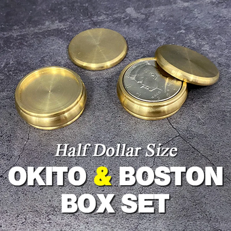 Buddha Okito & Boston Box Set (Half Dollar Size) Magic Trick Coin Appear Vanish Magia Close Up Illusion Gimmick Prop Mentalism