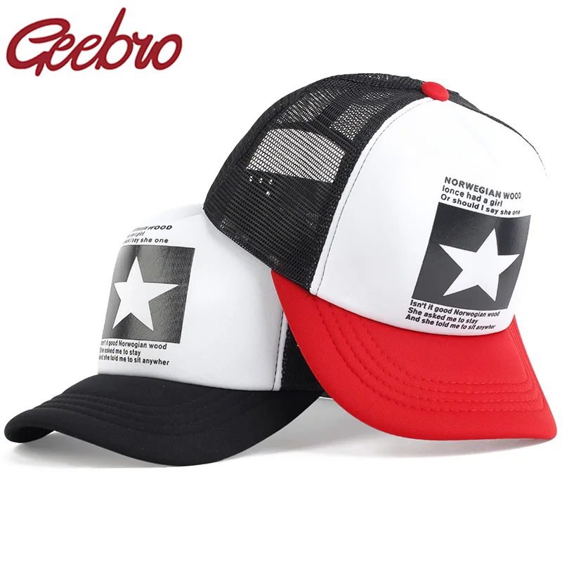 Geebro Fashion Five Star Pattern Baseball Cap Women Outdoor Baseball Hat Breathable Men Women Summer Mesh Caps Snapback Gorras