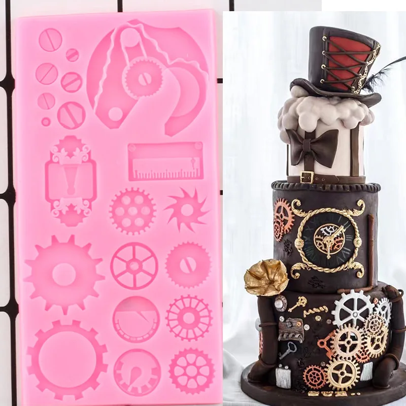 Mechanical Screw Gears Silicone Molds Steampunk Cupcake Topper Fondant Cake Decorating Tools Candy Clay Chocolate Gumpaste Mould