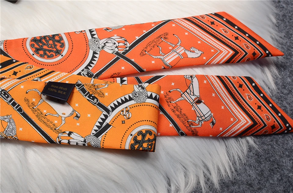Bufanda de seda 100% auténtica para mujer, chal de caballo de lujo, Foulard para pelo y bolso, pañuelo de diseño a la moda