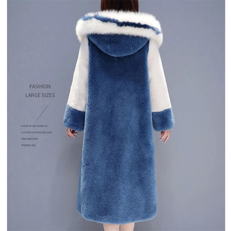 -20 DEGREE Mid-Length Sheep Shearing Fur Coat Women Winter New Sheep-Shearing fleece Particles Loose Thin Hooded Fur Coat