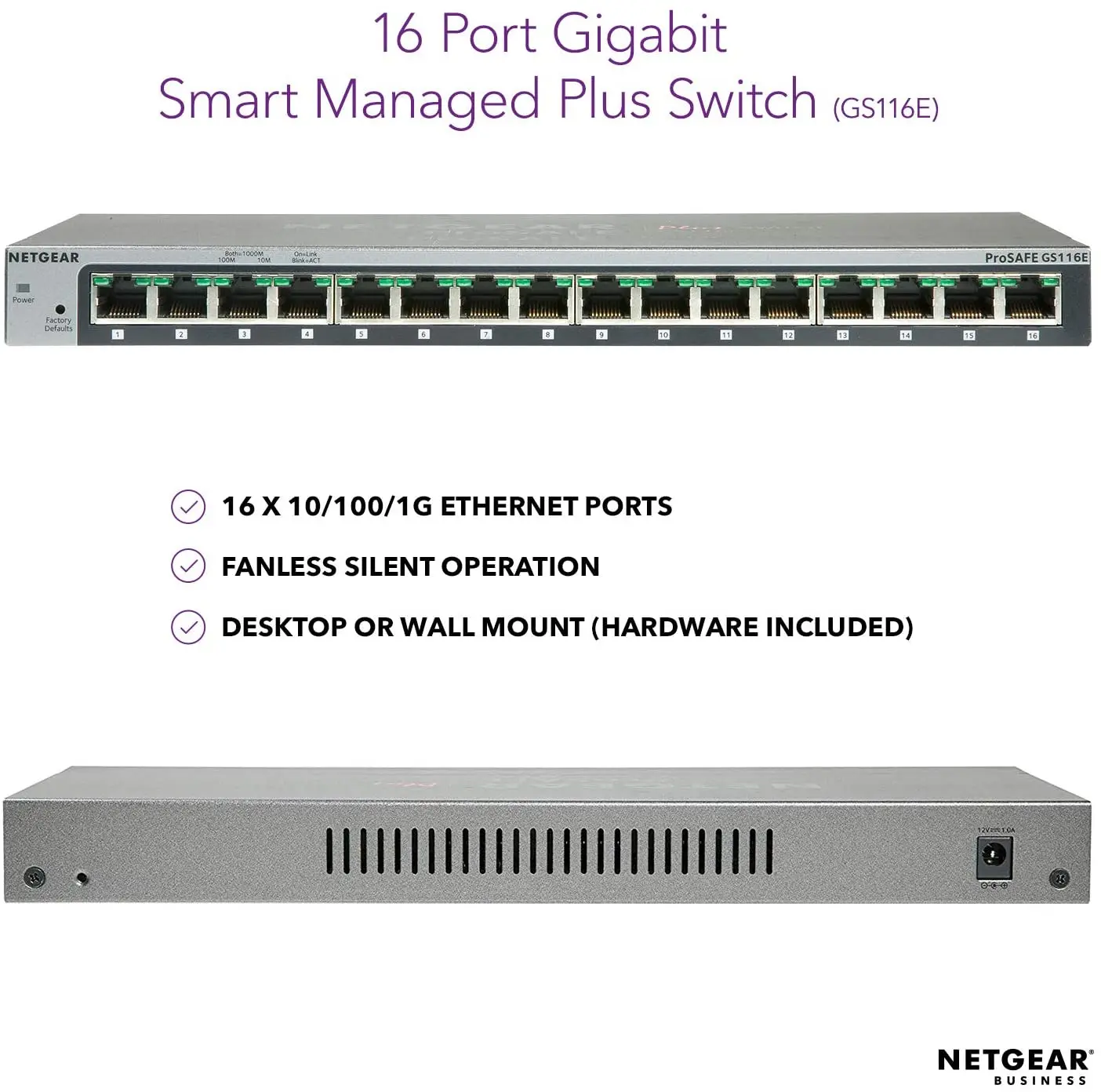 NETGEAR GS116E 16-Port Gigabit Ethernet Smart Managed Plus Switch, Desktop, and ProSAFE Limited Lifetime Protection