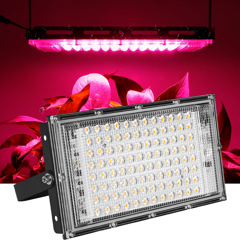 Lâmpada led de espectro completo para cultivo, ip66, 50w, 100w, tenda, rosa, roxa, planta, com lente óptica para alta ppfd, economia de energia, fito, luz