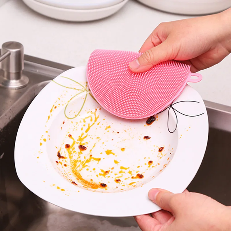 1Pc Multifunctional Silicone Brush Kitchen Dishwashing Brushes Silicone Mat Sourcing Pad Fruit Vegetable Pot Bowl Cleaning Brush