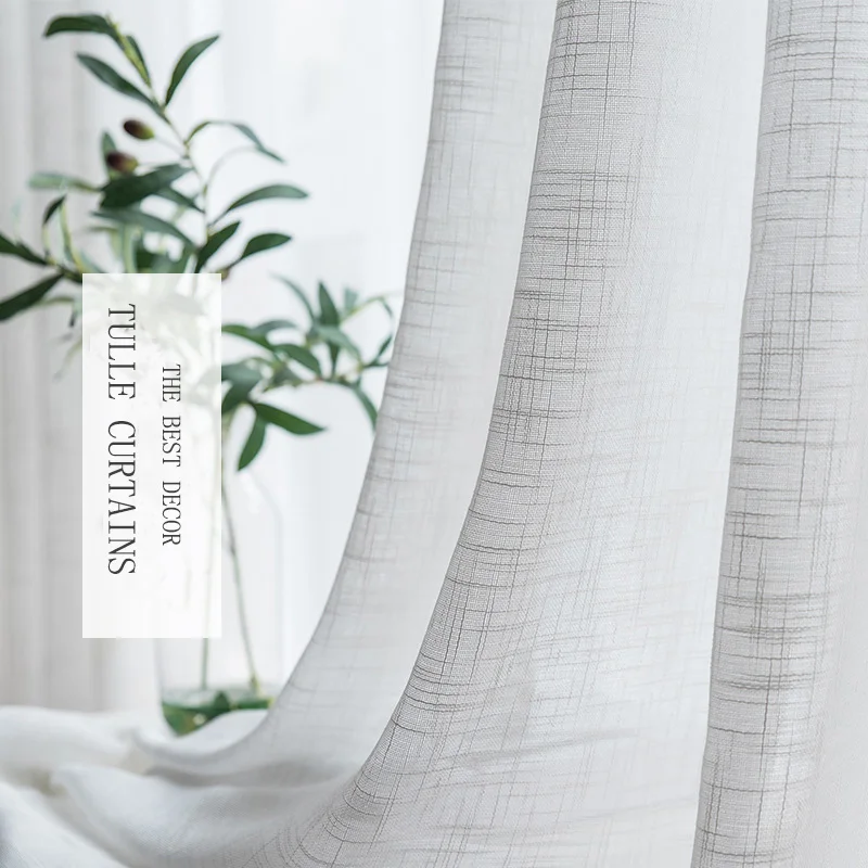 White Linen Tulle Window Curtains for Living Room and Bedroom, Voile Sheer Curtains for Kitchen, Modern Window Screening, Drapes