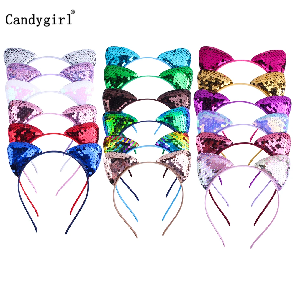 Lantejoula cabeça banda para meninas, rosa hairband, ouro brilhante e prata headband, festa familiar, headwear orelha gato bonito, acessórios de cabelo, novo