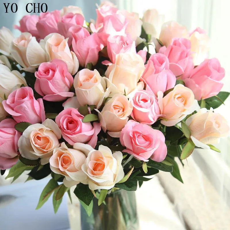 1 Head Elegant Small Artificial Rose Flower Branch Simulation Silk Flowers Rose Bouquet for Home Party Wedding DIY Decor Flowers