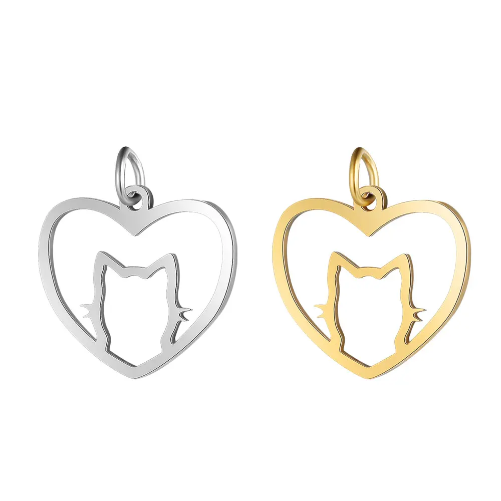 10pcs/lot diy cat on moon stainless steel charm pendant wholesale heart running cats bear jewelry bracelet connector charms