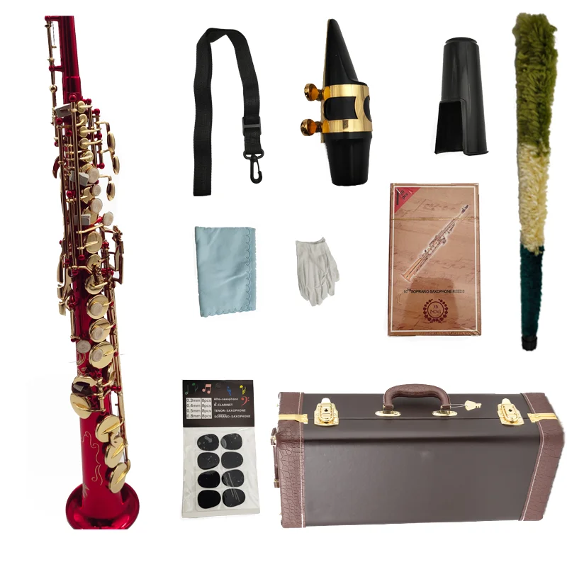 

Soprano Saxophone B Flat Red Copper Lacquered Gold Sax Brass Keys Woodwind Instrument With Case Mouthpiece Free Shipping