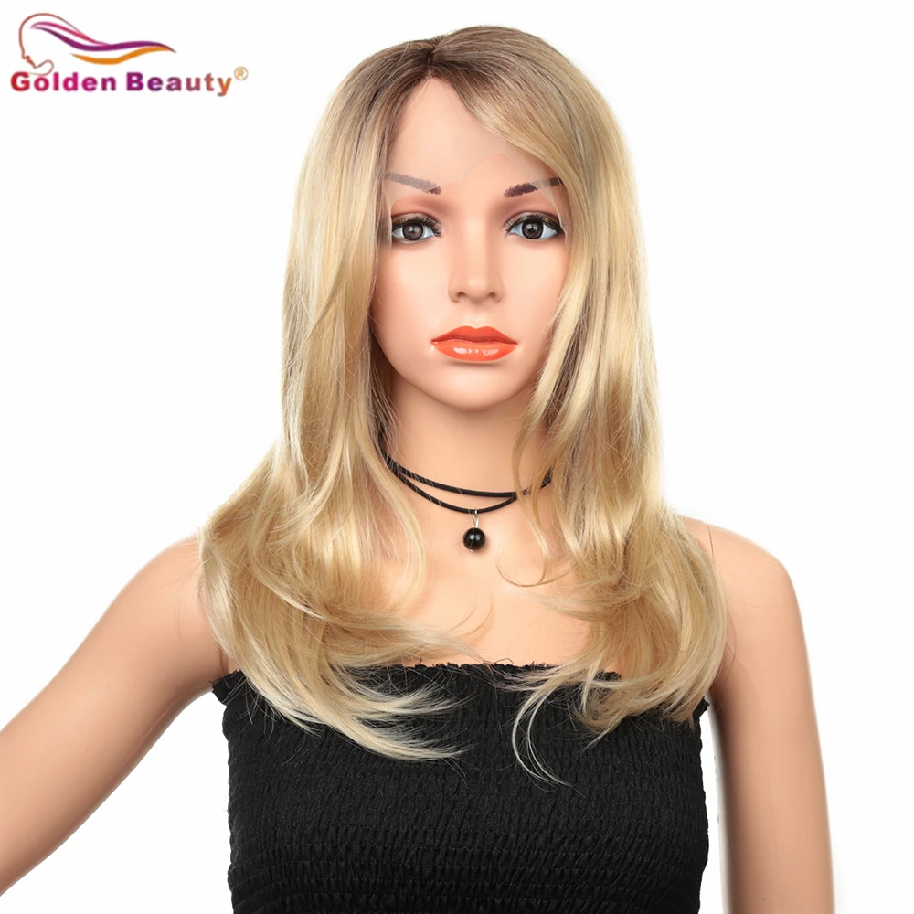 

Golden Beauty Synthetic Hair Wigs 20Inch Body Wave Tpart Lace Wig Natural Blonde High Temperature Fiber For Black Women