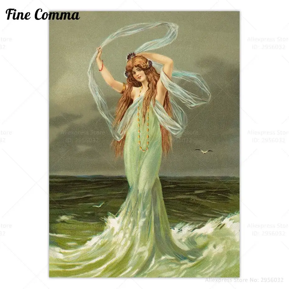 Water Nymph Vintage Poster Mermaid Bride Fairy Tale Sea Nymph Canvas Print Art Nouveau Wall Art Home Decoration Decor Painting