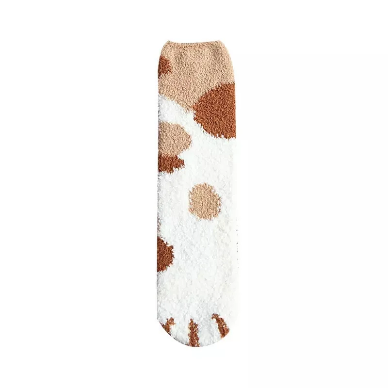 New Winter Thicken Warm Women Socks Cat Paw Cartoon Striped Lovely Sleeping Home Floor Bedroom Socks Harajuku Kawaii Girl Sox