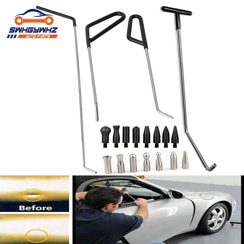 4pcs Rods Tools Car Paintless Dent Repair Tools Newly Design Rods Tools Hook Tools Push Rod with Tap Down Heads