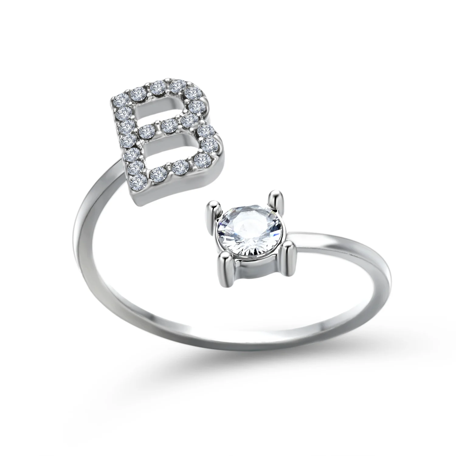 Kreative A-Z Alphabet 26 Brief Ringe Personlity Initial Name Offene Ringe Silber Farbe Strass Finger Ring Partei Schmuck Geschenk – Detail 3