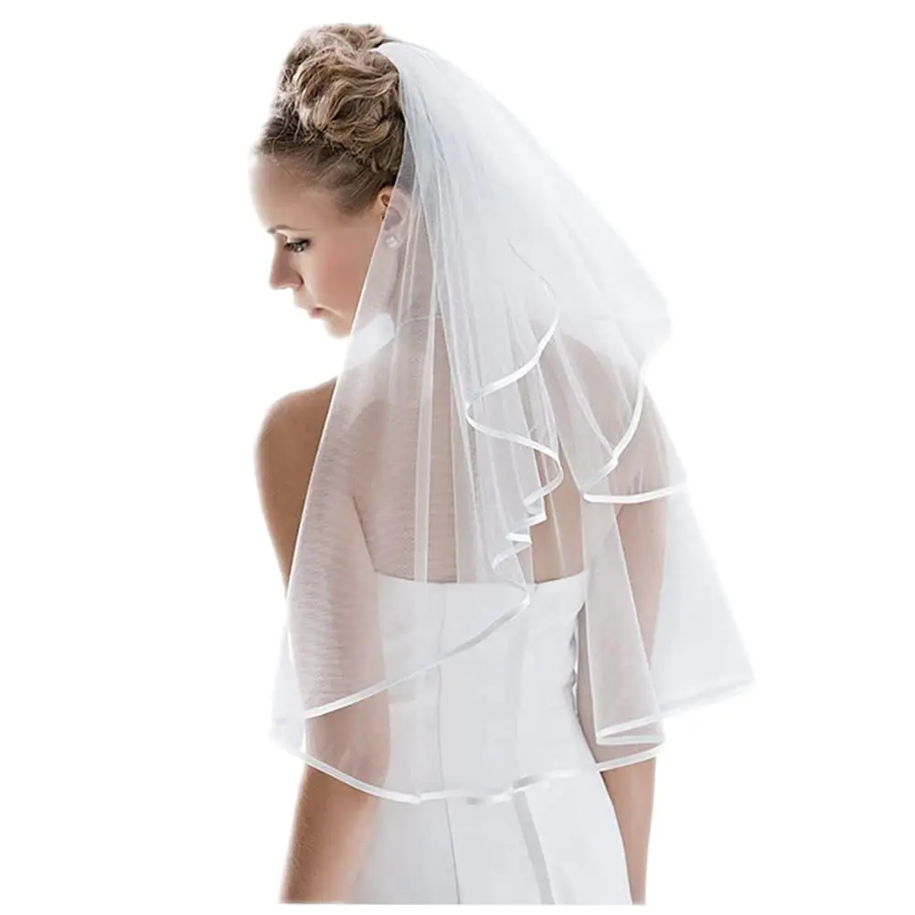 Bridal Veil Women's Simple Tulle Short Party Wedding Ribbon Edge Comb for Hen