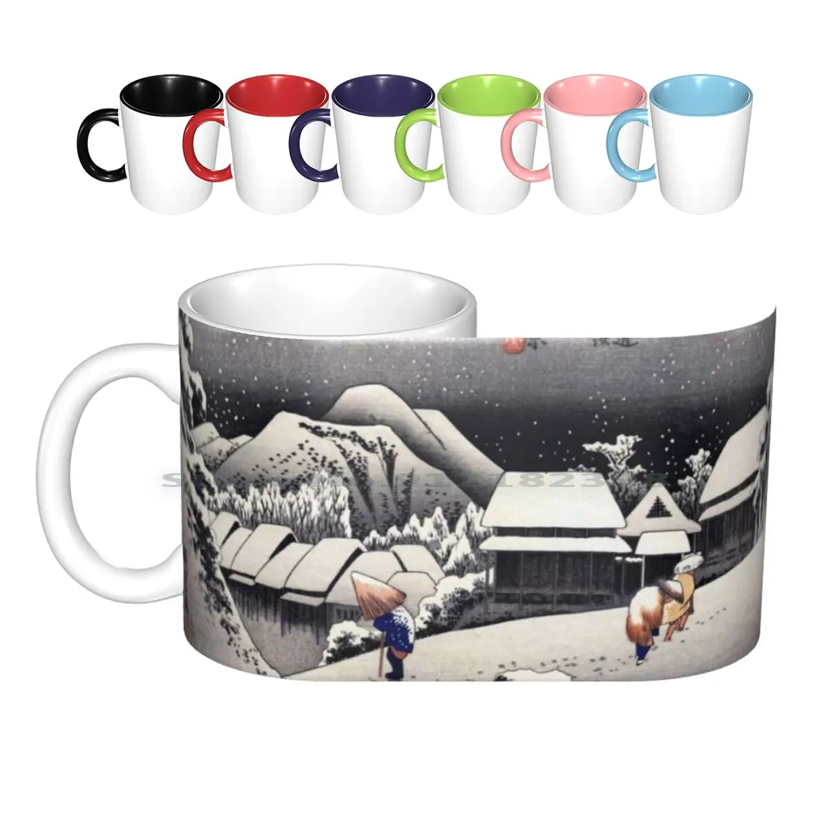 Hiroshige-15th Station : ( A Village In The Snow ) 2nd Edition Ceramic Mugs Coffee Cups Milk Tea Mug Hiroshige Utagawa