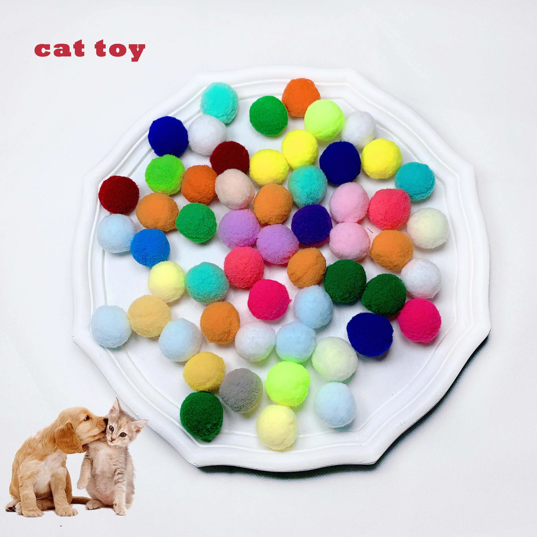 10pcs/lot Cat Interactive Toys Polyester Elastic Fur Ball Environmentally Friendly And Silent Cat Toy Ball Pet Color Plush Ball