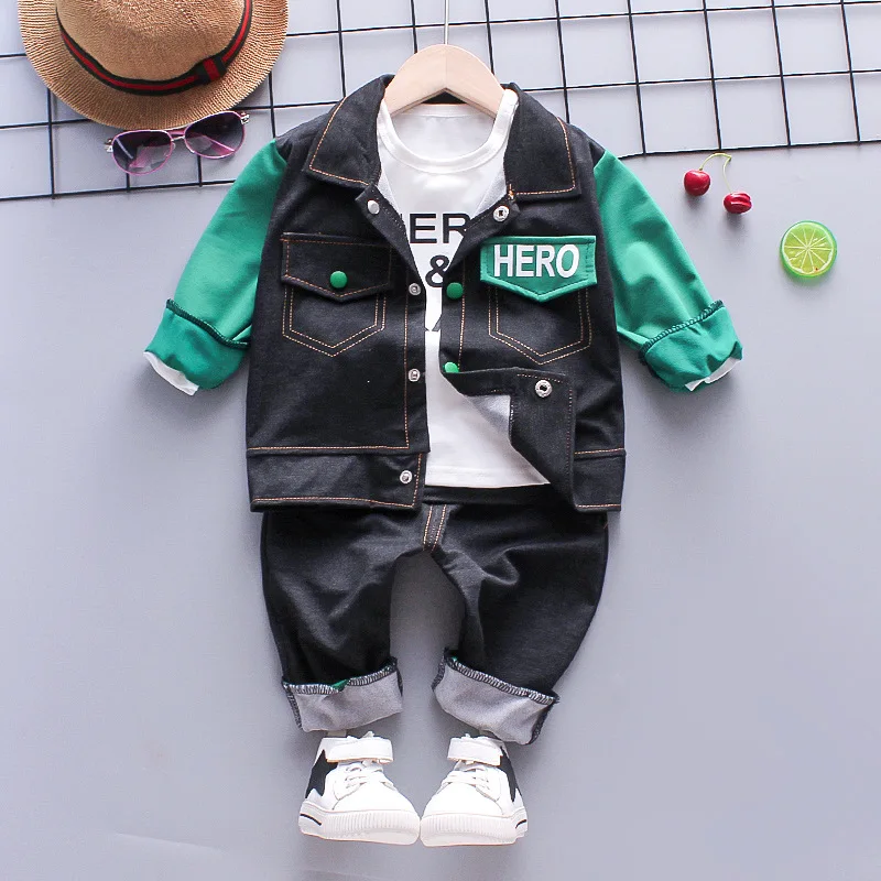 

3-Pieces Children's Clothing Baby Boy Sets Children Imitation Denim Kids T-Shirt + Top + Pants Suit For Summer Clothing For Boys