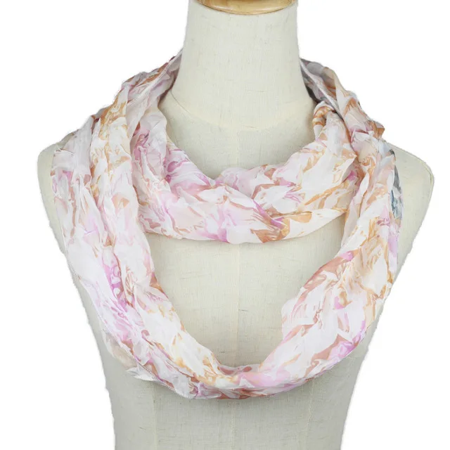 Fashion Women Ring Scarf Lightweight Flower Neck Infinity Scarf Foulard Chiffon O Scarves for Women