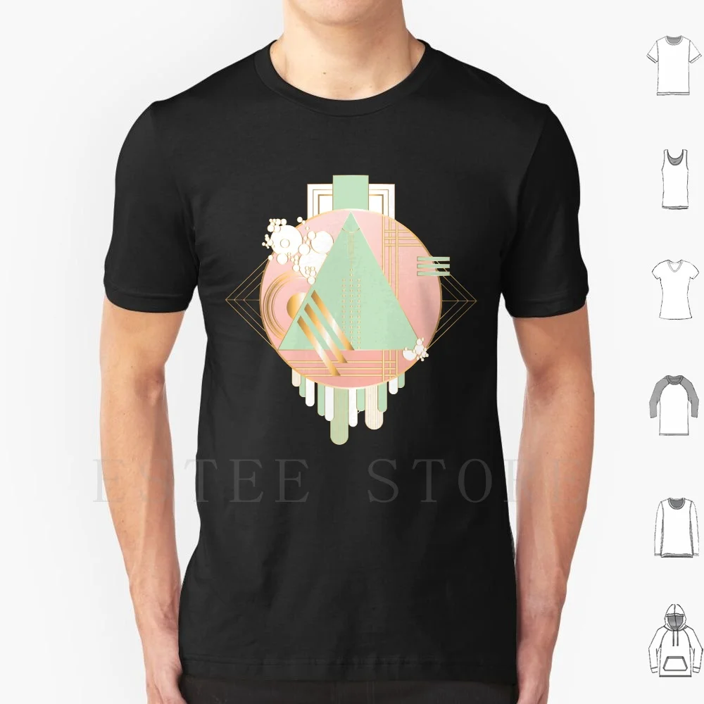 Art déco rêves t-shirt imprimé coton Art Design Art motif rose et menthe rose et vert rose et or or rose vert menthe