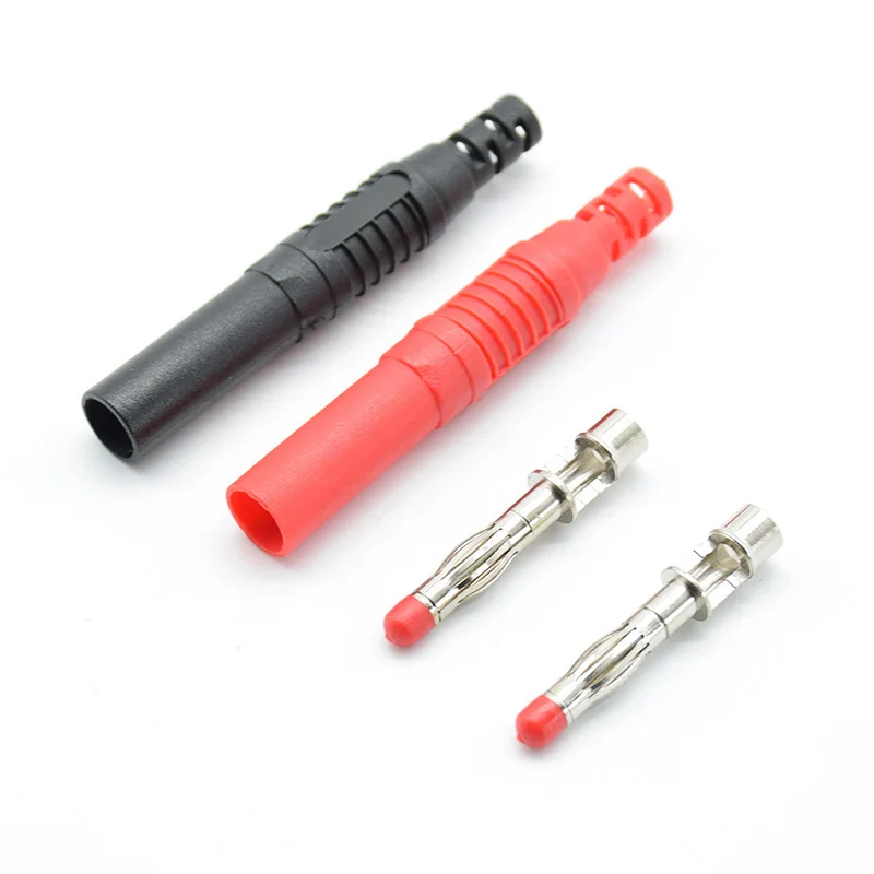 2 Pcs Straight Insulated Safety 4mm Male Banana Plug Wire Solder DIY Connectors Instrument test plug high current voltage gauge