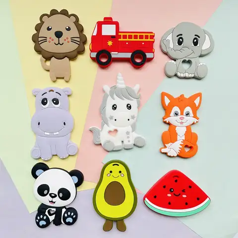1PCS BPA Free Food Grade Silicone Teethers Cartoon Animals Shape Pacifier Clips DIY Accessories Baby Teething