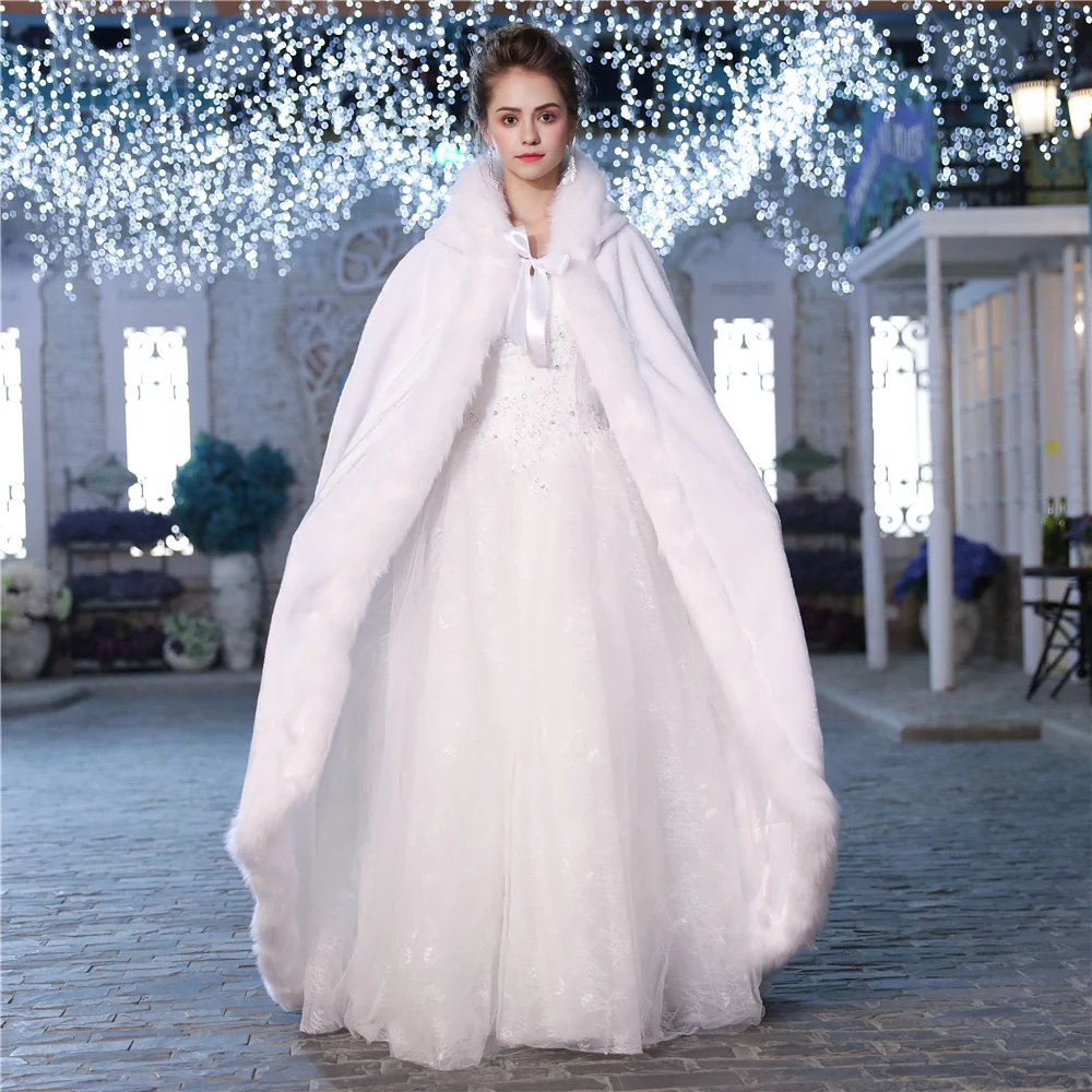 عباءة زفاف أنيقة دافئة عيد الميلاد كيب عباءة الشتاء النساء سترة الزفاف طول الأرض زي عباءة طويلة معطف الزفاف