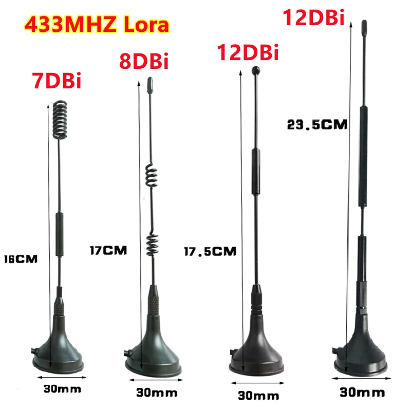 

2pcs LoRa antenna 433MHz 12DBi SMA male interface suction cup antenna RG174 3M cable length data transmission module