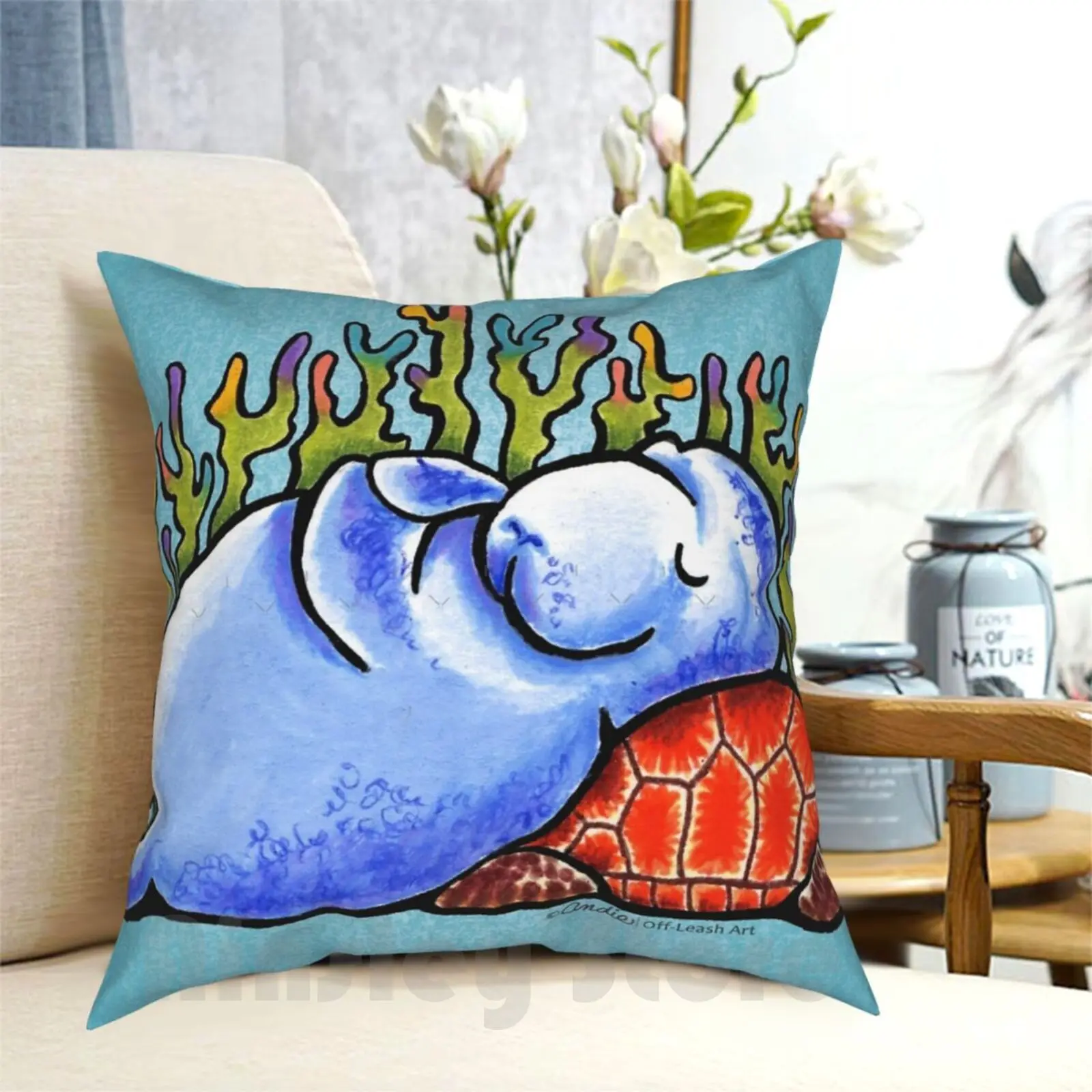 Sea Turtle And Manatee Pillow Case Printed Home Soft Throw Pillow Manatee Sea Turtle Turtle Sea Life Marine Animals