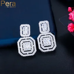 Pera Classic Dangle Bling Square Cubic Zirconia Silver Color Drop Earrings for Bridesmaid Wedding Party Jewelry Gift E719