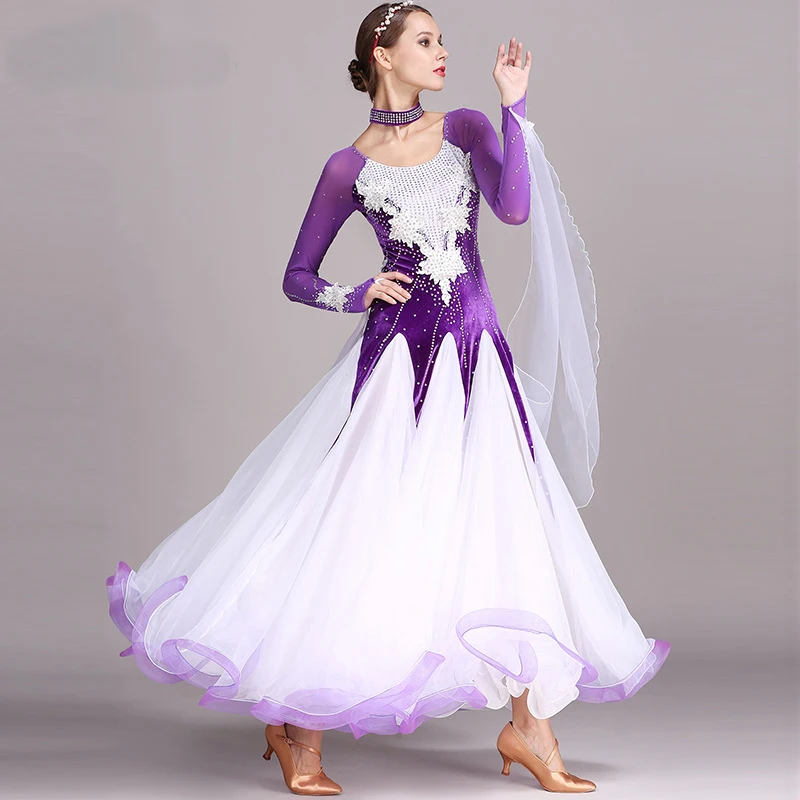 Disfraz de salón para mujer, vestido de baile con diamantes, flamenco, Samba, falda Swing grande latina, traje de actuación, competición, Ropa de baile para fiesta para niña