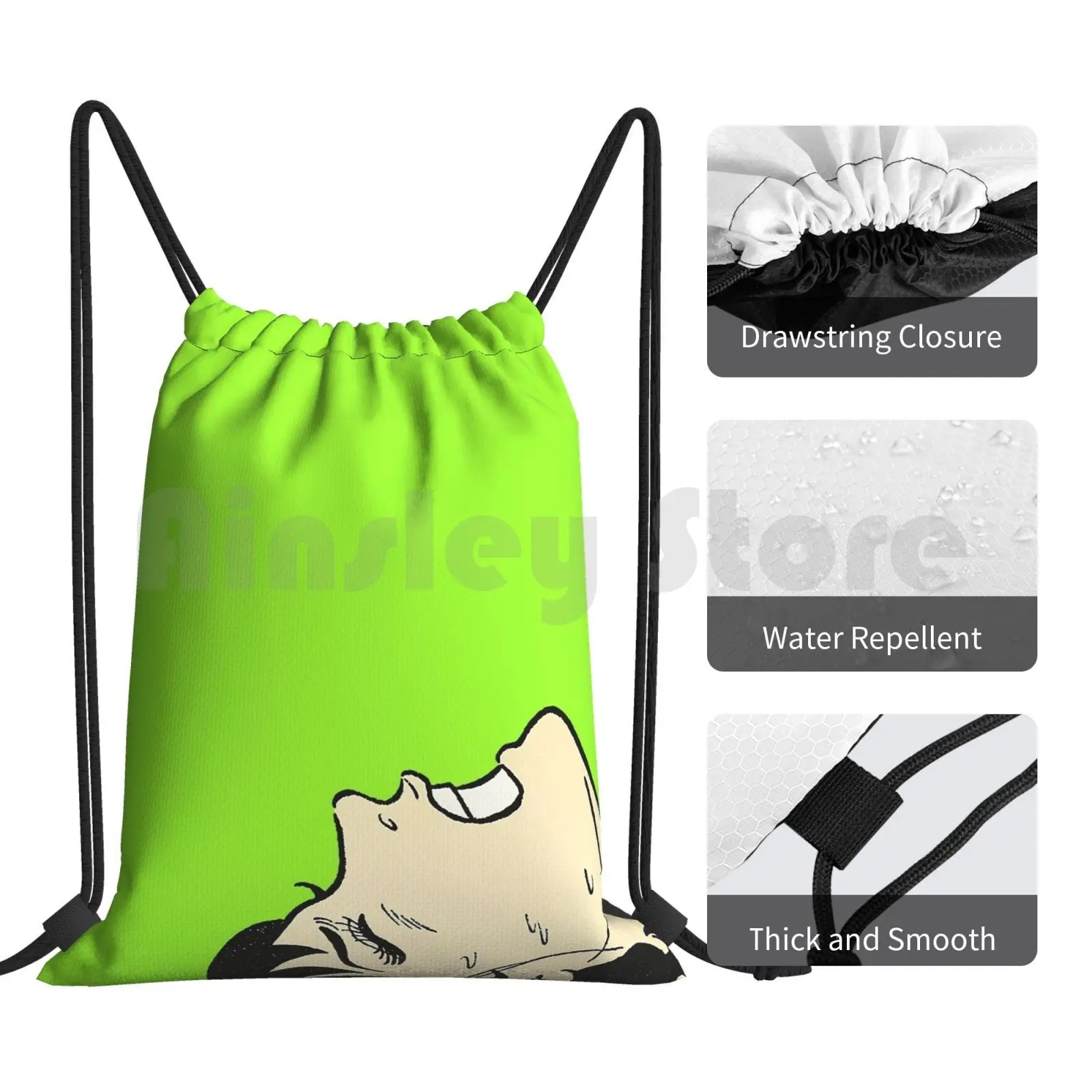 Mochila negra grande con cordón para montar, bolsa de gimnasio para escalada, ruido grande, canciones de Manga de Anime, cubierta de álbum verde de Anime