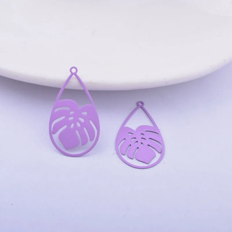 50 Stück AC12349 26*15mm Bemalte Tropische Pflanzenblatt-Anhänger DIY Schmuck Ohrring Zubehör – Detail 8