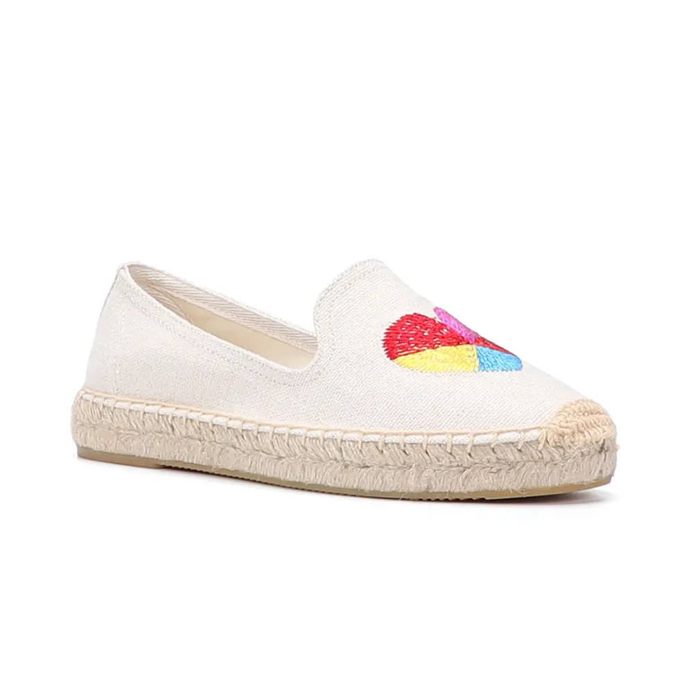 2021 Sapatos Direct Selling Flat Platform Hemp Rubber Slip-on Casual Spring/autumn Heart-shaped Womens Espadrilles Shoes