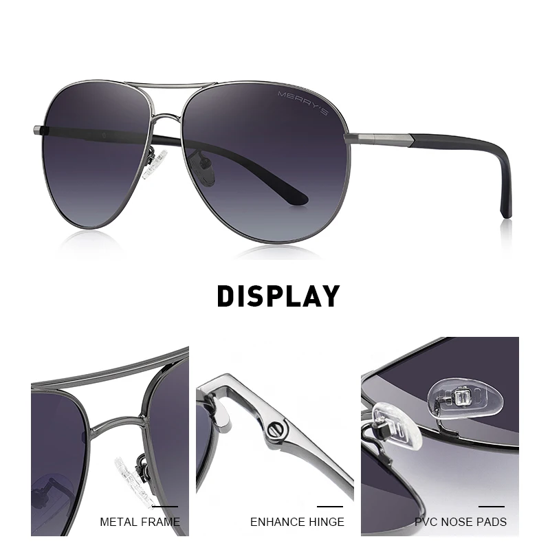 MERRYS DESIGN Men Classic Pilot Sunglasses Aviation Frame HD Polarized Sunglasses For Driving TR90 Legs UV400 Protection S8037