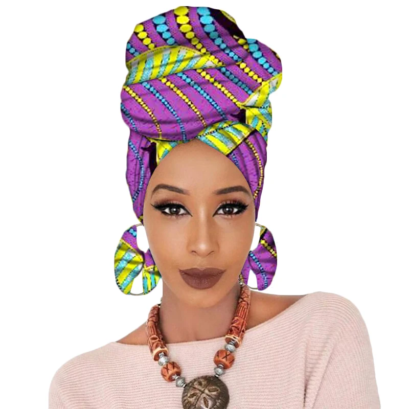 Sale!!! African Headwrap Women Cotton Wax Fabric Traditional Headtie Scarf Turban with Earrings H029