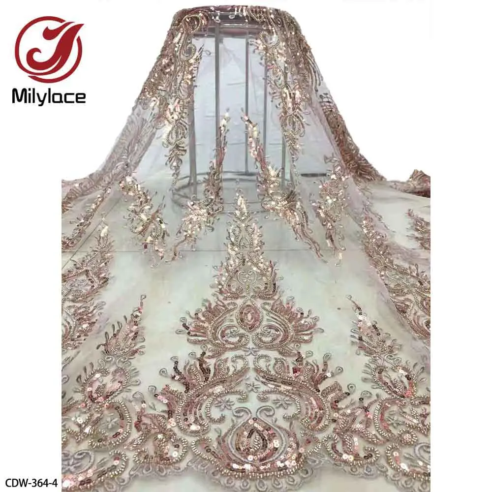 Elegant African Bead Tube Fabric, Lace Embroidery, Beaded Tulle, Wedding Dress, High Quality, CDW-364