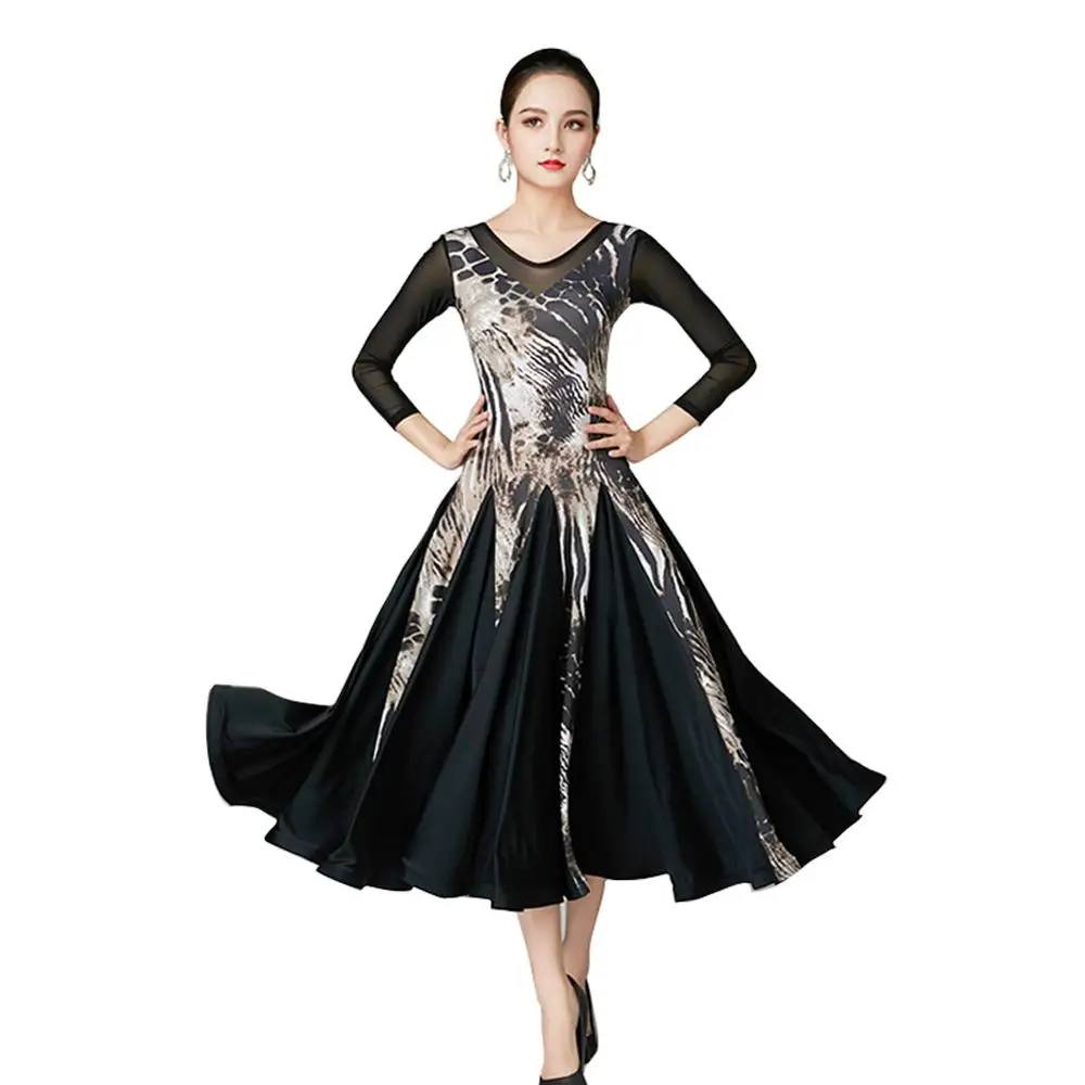 

Leopard ballroom dance competition dress women ball dress standard ballroom dress fringe waltz dress rumba costumes modern dance